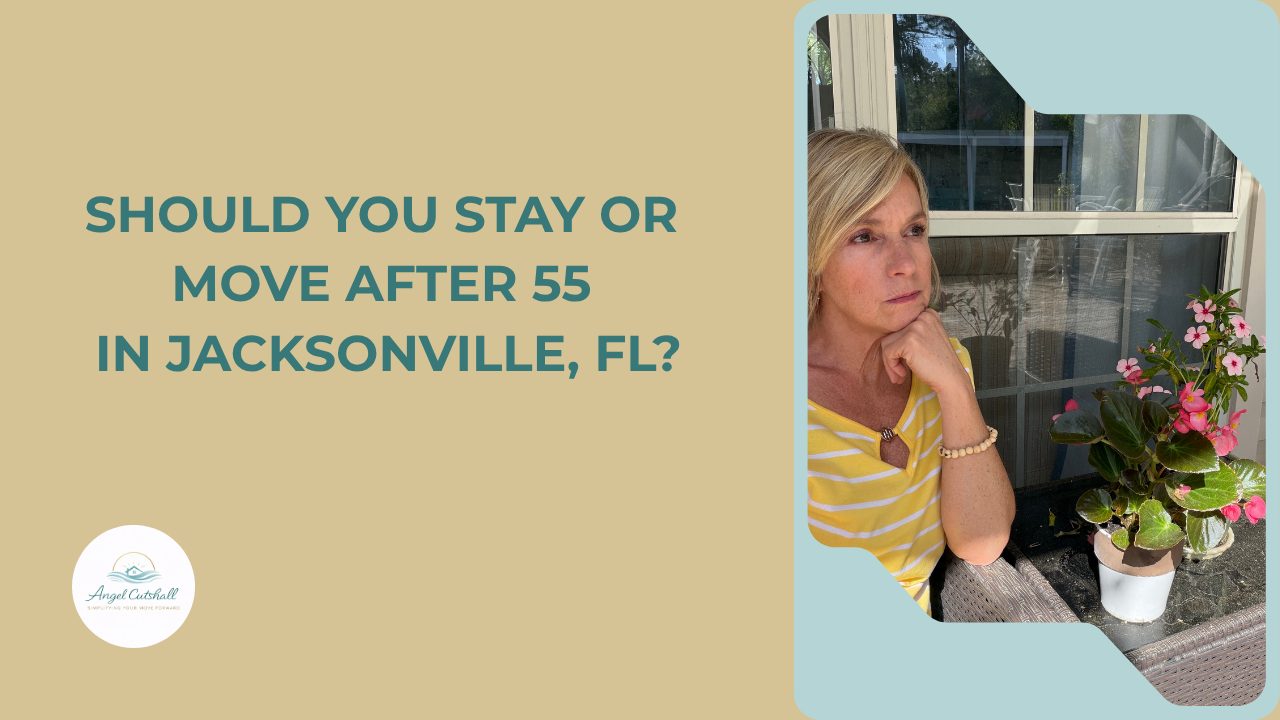 Woman thoughtfully considering whether to stay or move after 55 in Jacksonville Florida