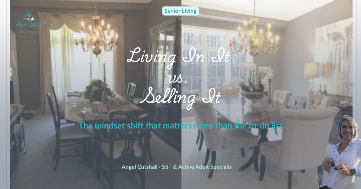 Staged living room representing the shift from decorating a home to preparing it for sale