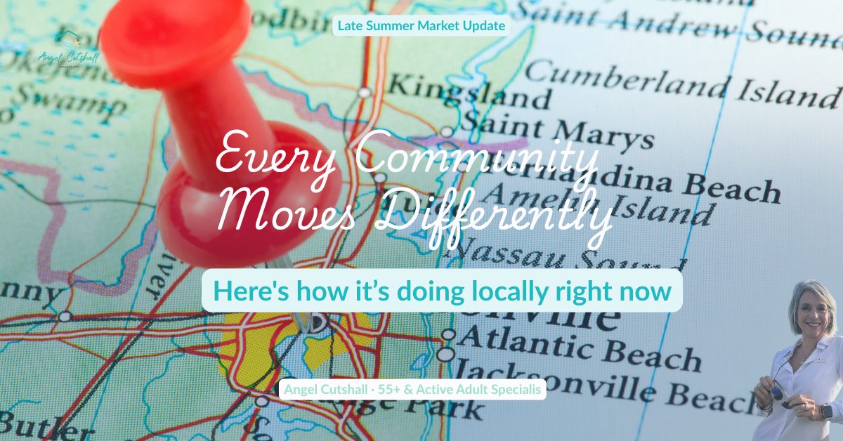 Angel Cutshall market update graphic for 55+ communities in Jacksonville, late summer 2026