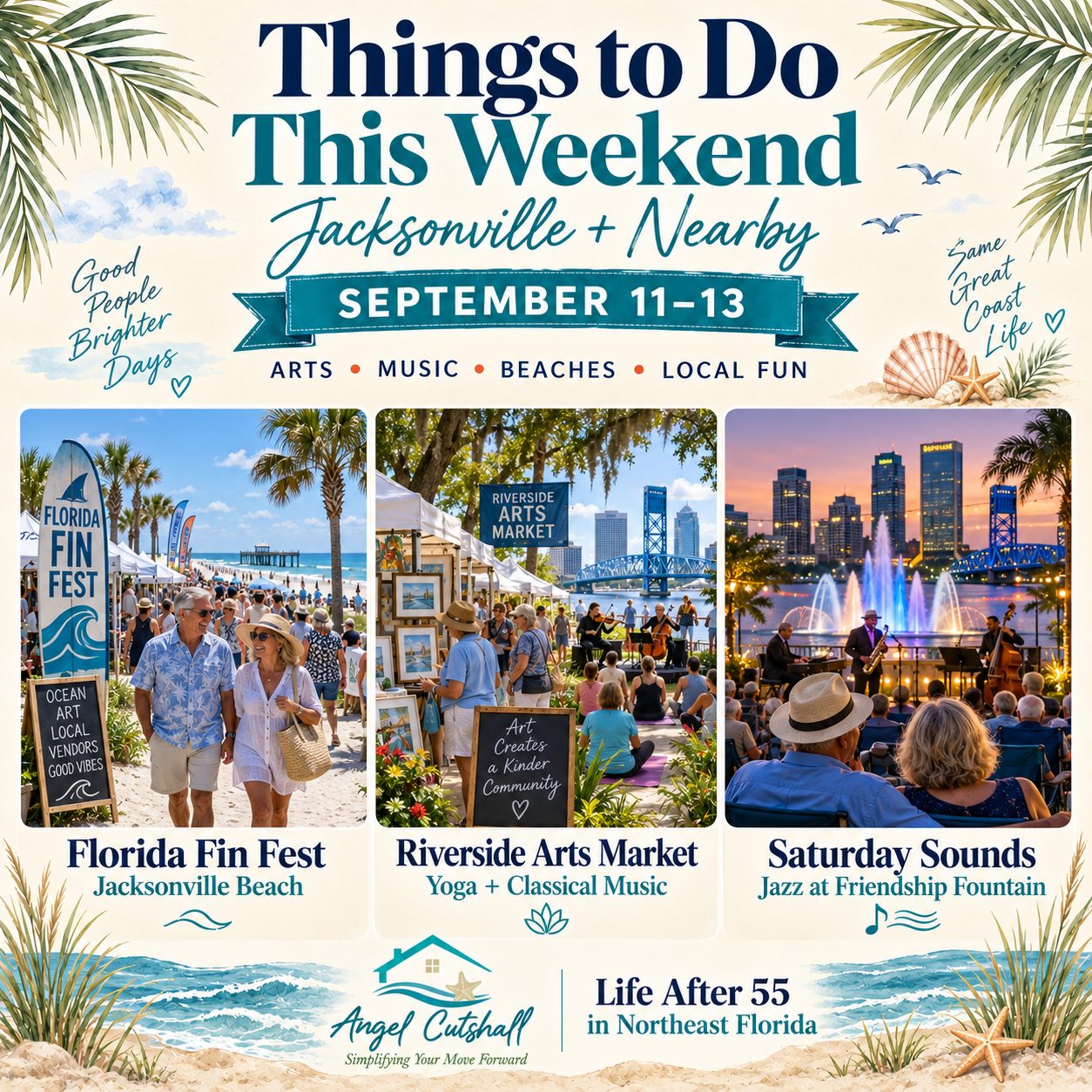Things to do in Jacksonville this weekend for September 11–13, featuring Florida Fin Fest, Riverside Arts Market, and Saturday Sounds jazz at Friendship Fountain.