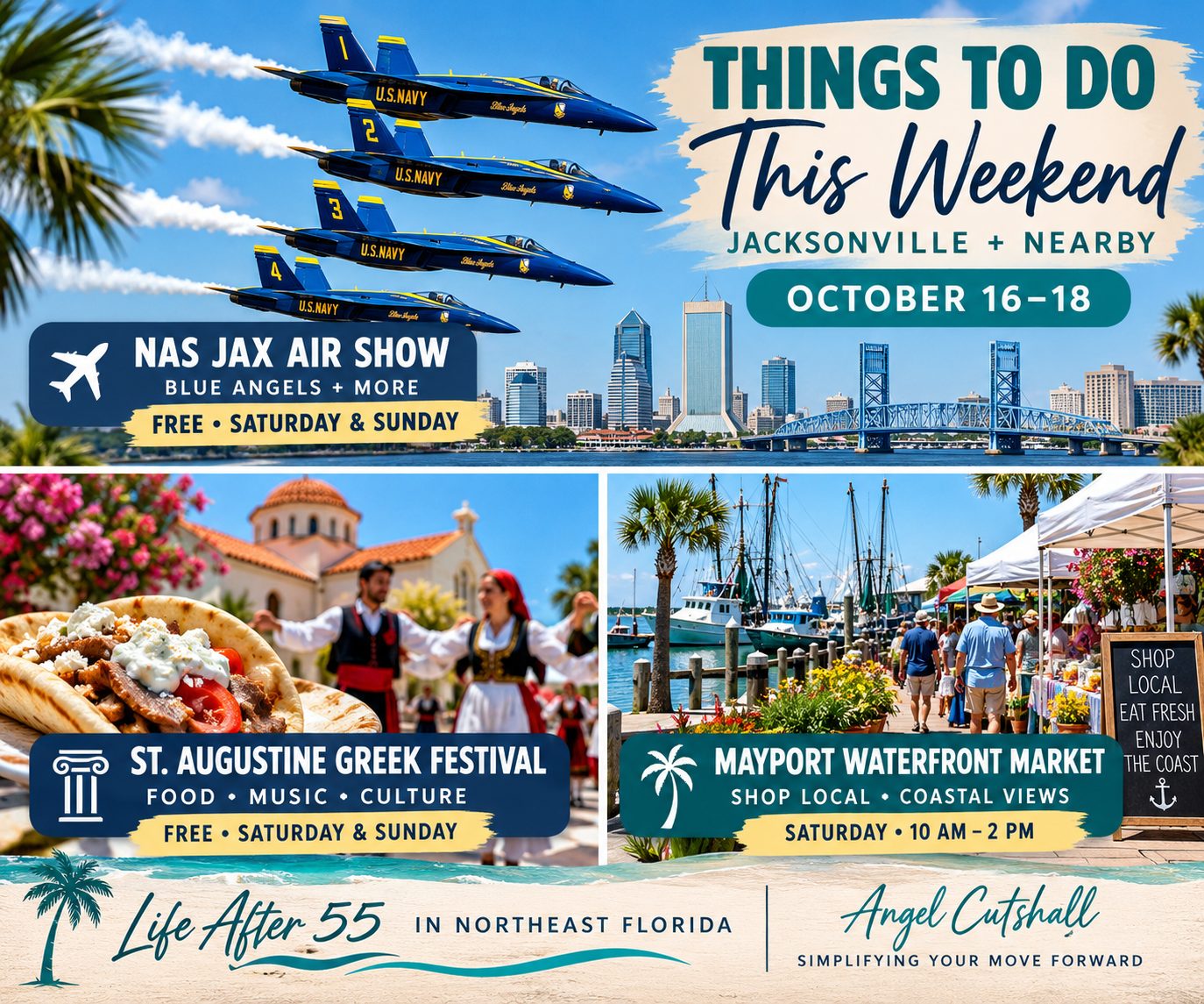 acksonville weekend activities October 16–18, 2026, featuring the NAS Jacksonville Air Show, St. Augustine Greek Festival, and Mayport Waterfront Market.